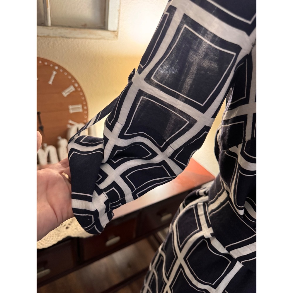 Laundry by Shelli Segal Dress Size 6 Navy White Geometric Belted Shirt Dress - Picture 6 of 10